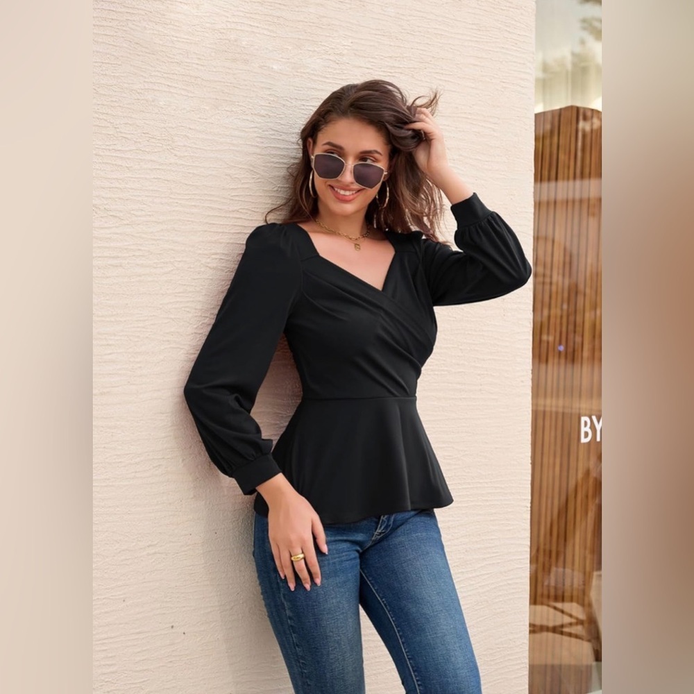 GRACE KARIN 2024 Womens Summer Tops Elegant Peplum Top Wrap V Neck Puff Short